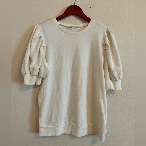 Frame Cream Puffed Short Sleeve Crewneck Sweatshirt Size Large - Picture 1 of 8